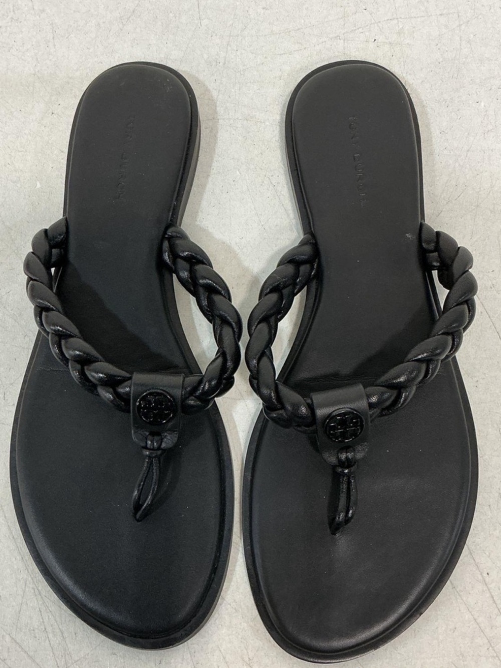 Women’s Tory Burch Black Leather Braided Thong Sandals Size 8